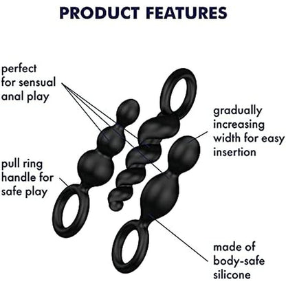 Satisfyer Booty Call Set Of 3 Black Anal Plugs - Peaches & Cream