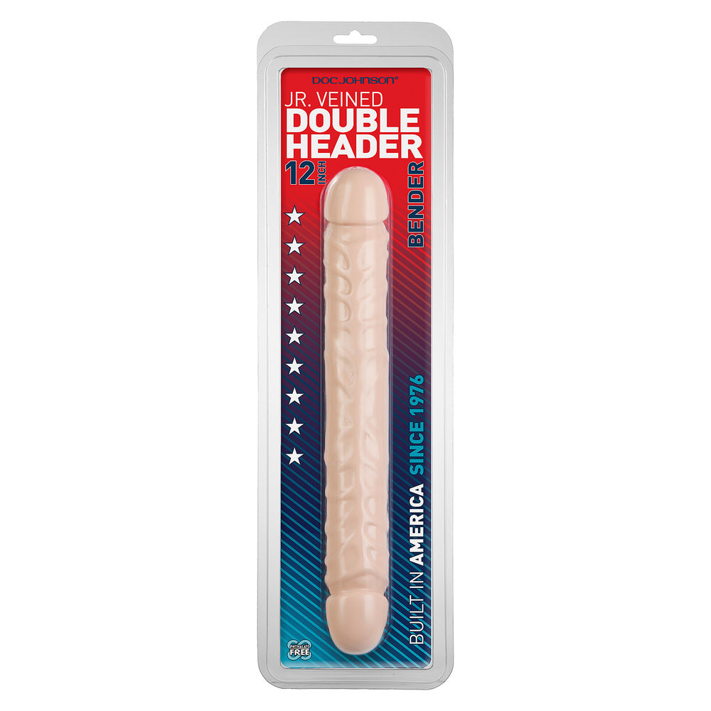 Jr Veined Double Header 12 Inch Bender Dong - Peaches & Cream