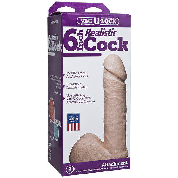 VacULock 6 Inch Realistic Dildo Attachment - Peaches & Cream