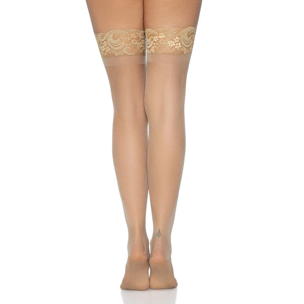 Leg Avenue Stay Up Sheer Thigh Hold Ups Nude UK 8 to 14 - Peaches & Cream