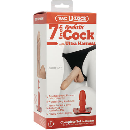 VacULock 7 Inch Realistic Cock With Ultra Harness - Peaches & Cream