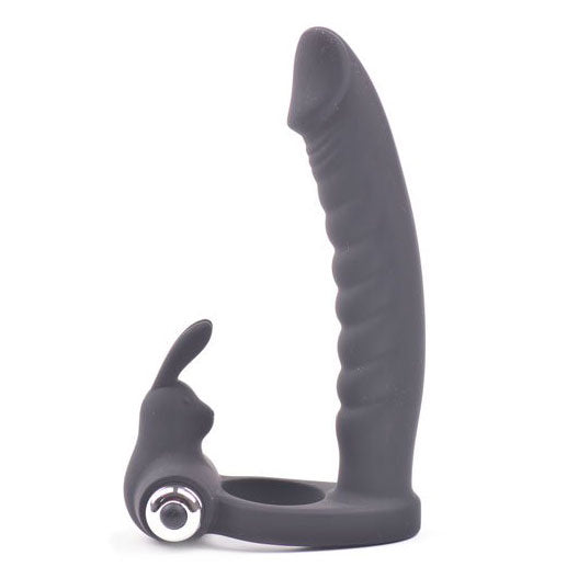 Fun Bunny Teaser Vibrating Rabbit Cock Ring Black - Peaches & Cream