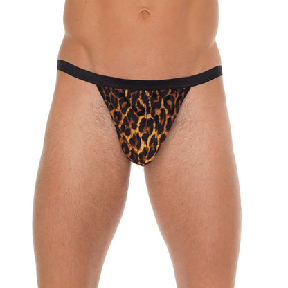 Mens Black GString With Leopard Print Pouch - Peaches & Cream