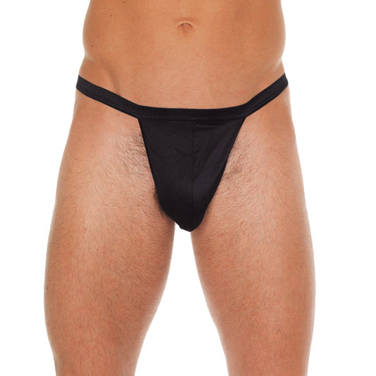 Mens Black Straight GString With Black Pouch - Peaches & Cream