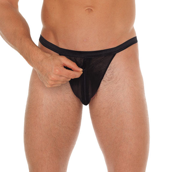 Mens Black GString With Pouch - Peaches & Cream