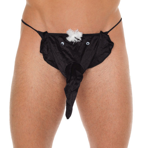 Mens Black GString With Elephant Animal Pouch - Peaches & Cream