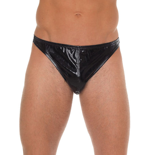 Men Black Shiny GString - Peaches & Cream