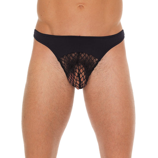 Mens Black GString With A Net Pouch - Peaches & Cream