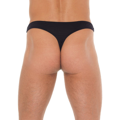 Mens Black GString With A Net Pouch - Peaches & Cream