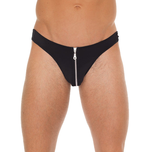 Mens Black GString With Zipper On Pouch - Peaches & Cream