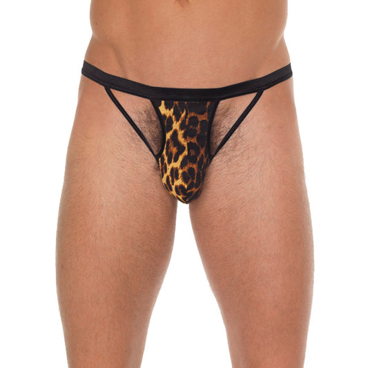 Mens Black GString With Black Straps To Animal Print Pouch - Peaches & Cream