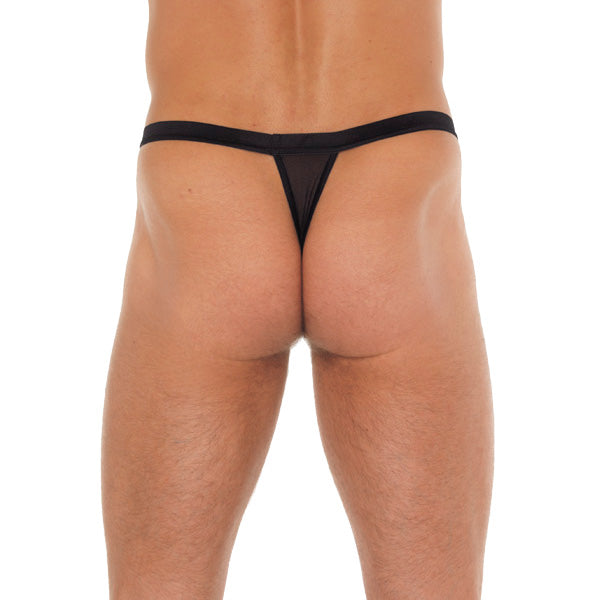 Mens Black GString With Black Straps To Animal Print Pouch - Peaches & Cream