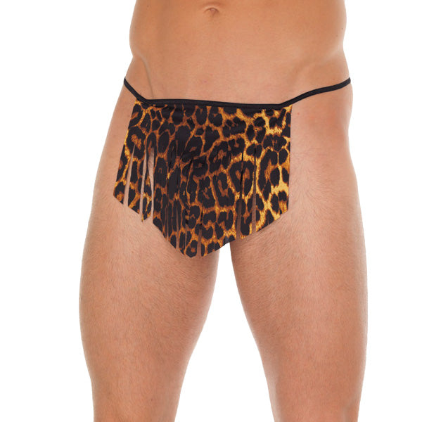 Mens Black GString With Leopard Loincloth - Peaches & Cream