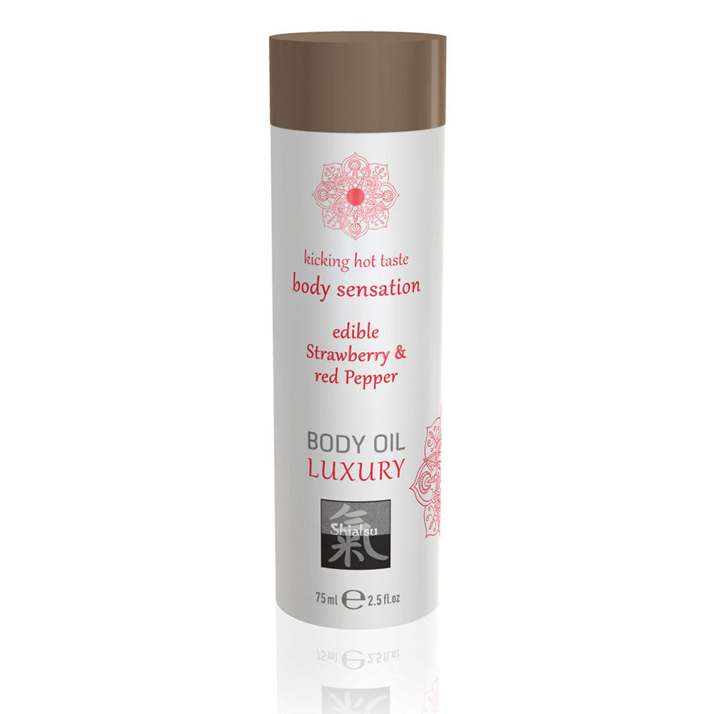 Shiatsu Luxury Body Oil Edible Strawberry And Red Pepper 75ml - Peaches & Cream