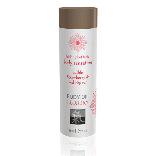 Shiatsu Luxury Body Oil Edible Strawberry And Red Pepper 75ml - Peaches & Cream