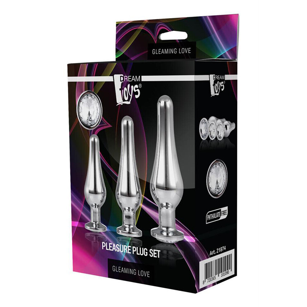 Gleaming Butt Plug Set Silver - Peaches & Cream