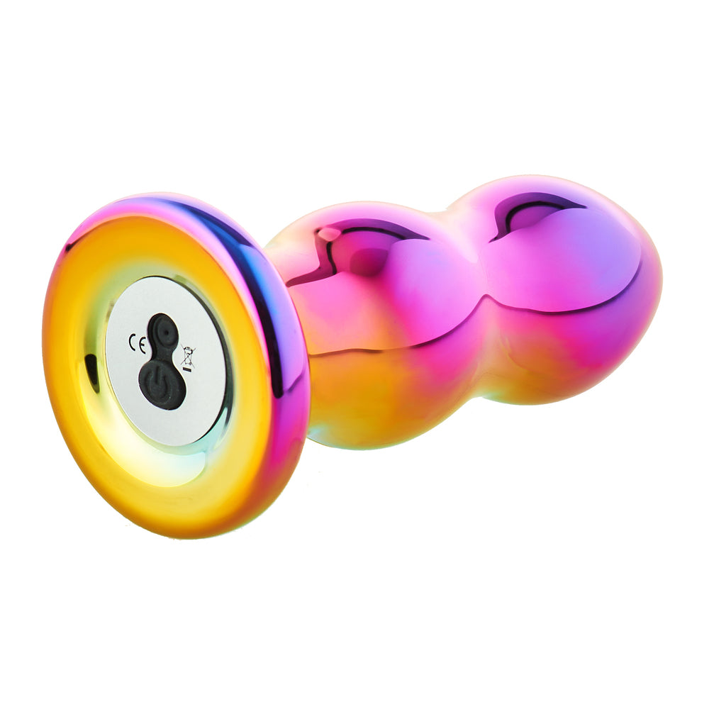 Glamour Glass Remote Control Curved Butt Plug - Peaches & Cream