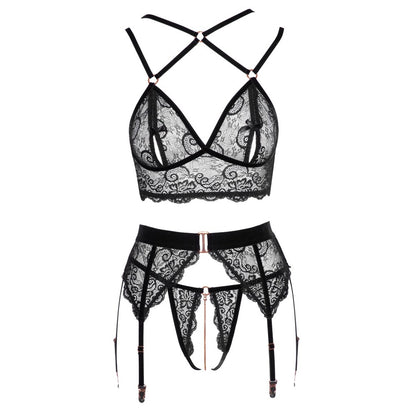 Abierta Fina Lacey Open Suspender Set - Peaches & Cream