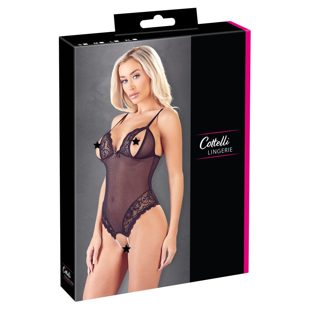 Cottelli Crotchless Peek a Boo Body - Peaches & Cream