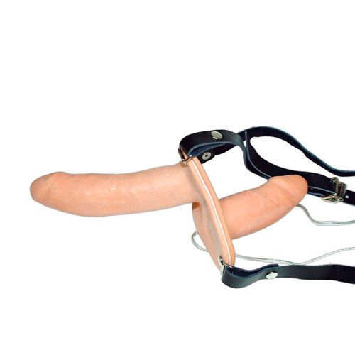 Vibrating Flesh Strap On Duo Vibrating Dongs - Peaches & Cream