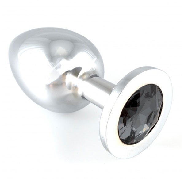 Heavy Metal Butt Plug With Black Crystal - Peaches & Cream