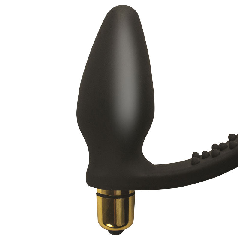 Rocks Off 7 Speed ROZen Cockring And Anal Plug Black - Peaches & Cream