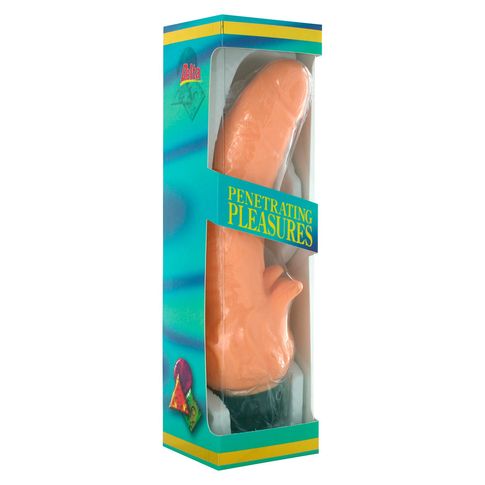 Vinyl Vibrator With Clitoral Stimulator - Peaches & Cream