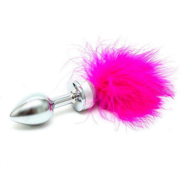 Small Butt Plug With Pink Feathers - Peaches & Cream