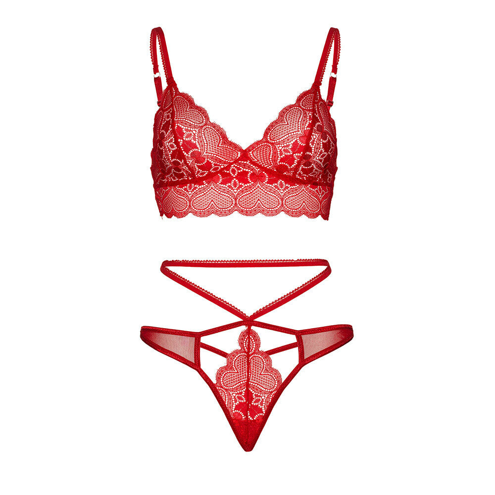 Leg Avenue Sweetheart Lace Bralette Set Red - Peaches & Cream