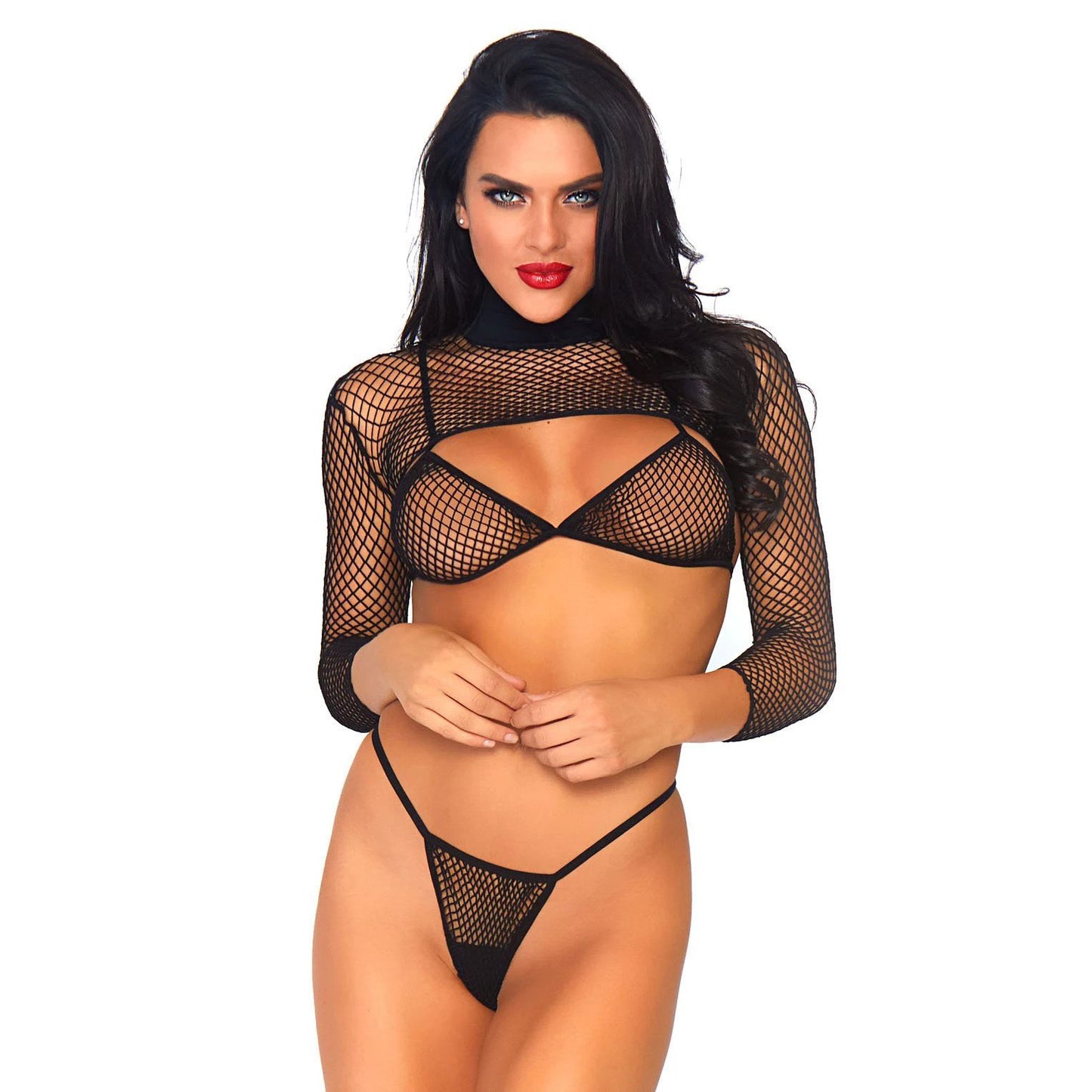 Leg Avenue Net Top, Thong And Bra UK 814 - Peaches & Cream