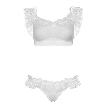 Leg Avenue Lace Ruffle Crop Top and Panty UK 8 to 14 - Peaches & Cream