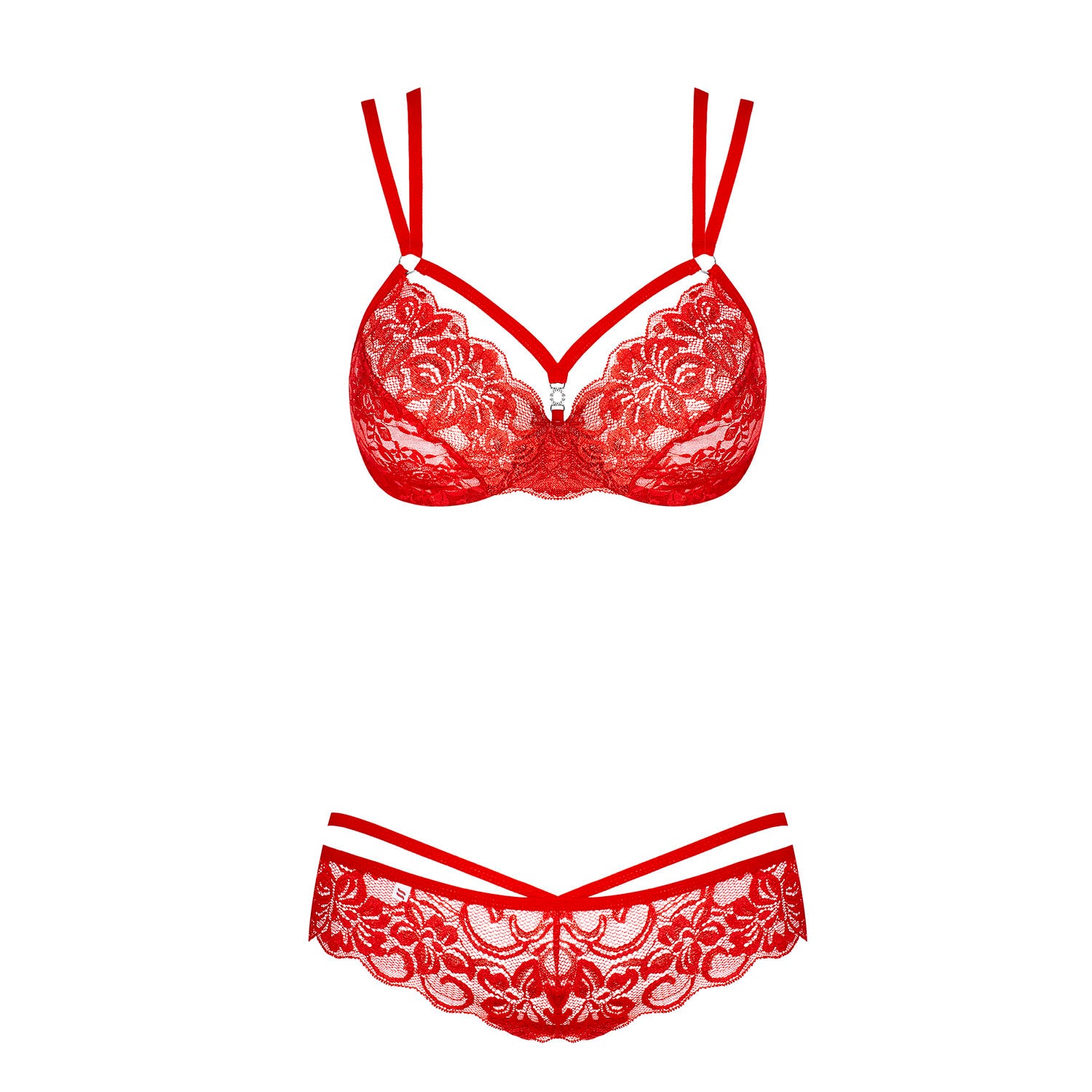 Red Lace Bra And GString - Peaches & Cream