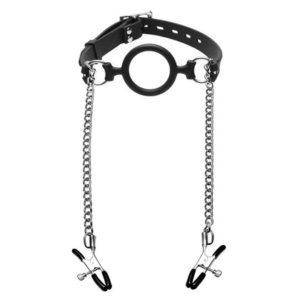 Mutiny Silicone O Ring Gag Plus Nipple Clamps - Peaches & Cream