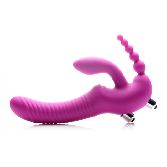 Regal Rider Vibrating Silicone Strapless Strap On Triple G Dildo - Peaches & Cream