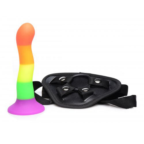 Proud Rainbow Silicone Dildo with Harness - Peaches & Cream