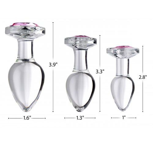 Pink Gem Glass Anal Plug Set - Peaches & Cream