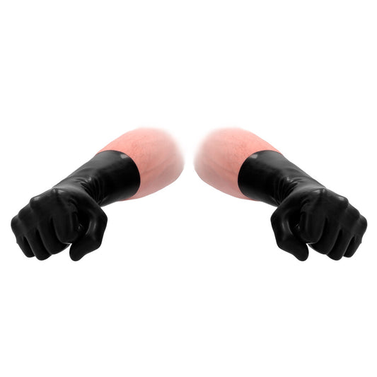 Fist It Black Latex Short Gloves - Peaches & Cream