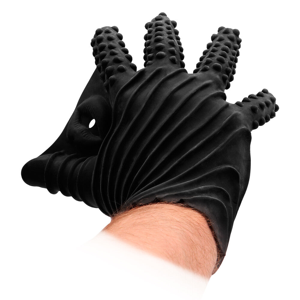 Fist It Black Textured Masturbation Glove - Peaches & Cream