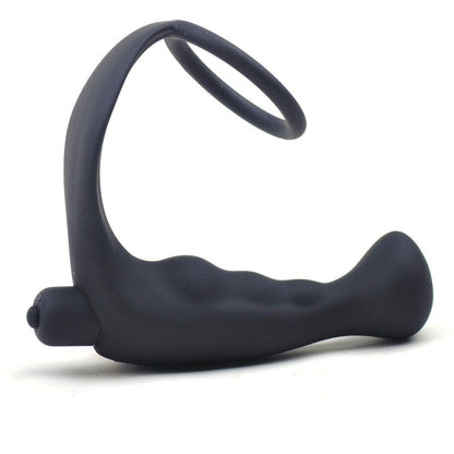 Black Silicone Anal Plug Vibrator with Cock Ring - Peaches & Cream