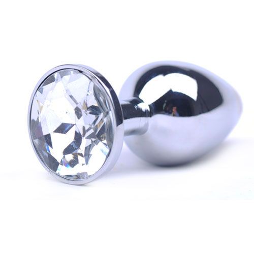 Large Metal Anal Plug With Clear Crystal - Peaches & Cream