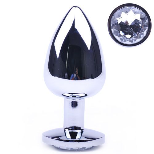 Large Metal Anal Plug With Clear Crystal - Peaches & Cream