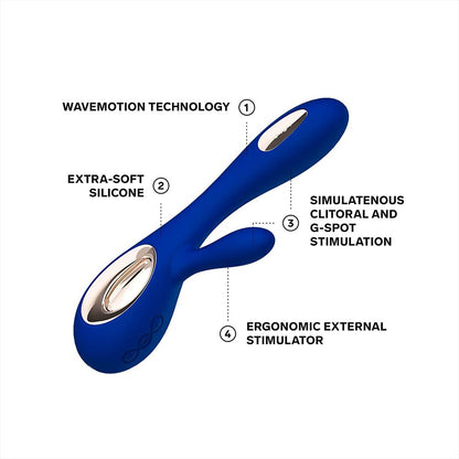 Lelo Soraya Wave Midnight Blue Dual Rechargeable Vibrator - Peaches & Cream