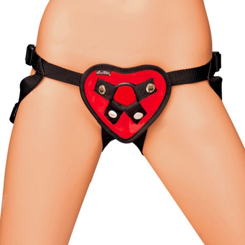 Lux Fetish Red Heart Strap On Harness - Peaches & Cream