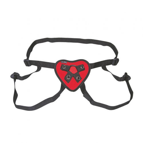 Lux Fetish Red Heart Strap On Harness - Peaches & Cream