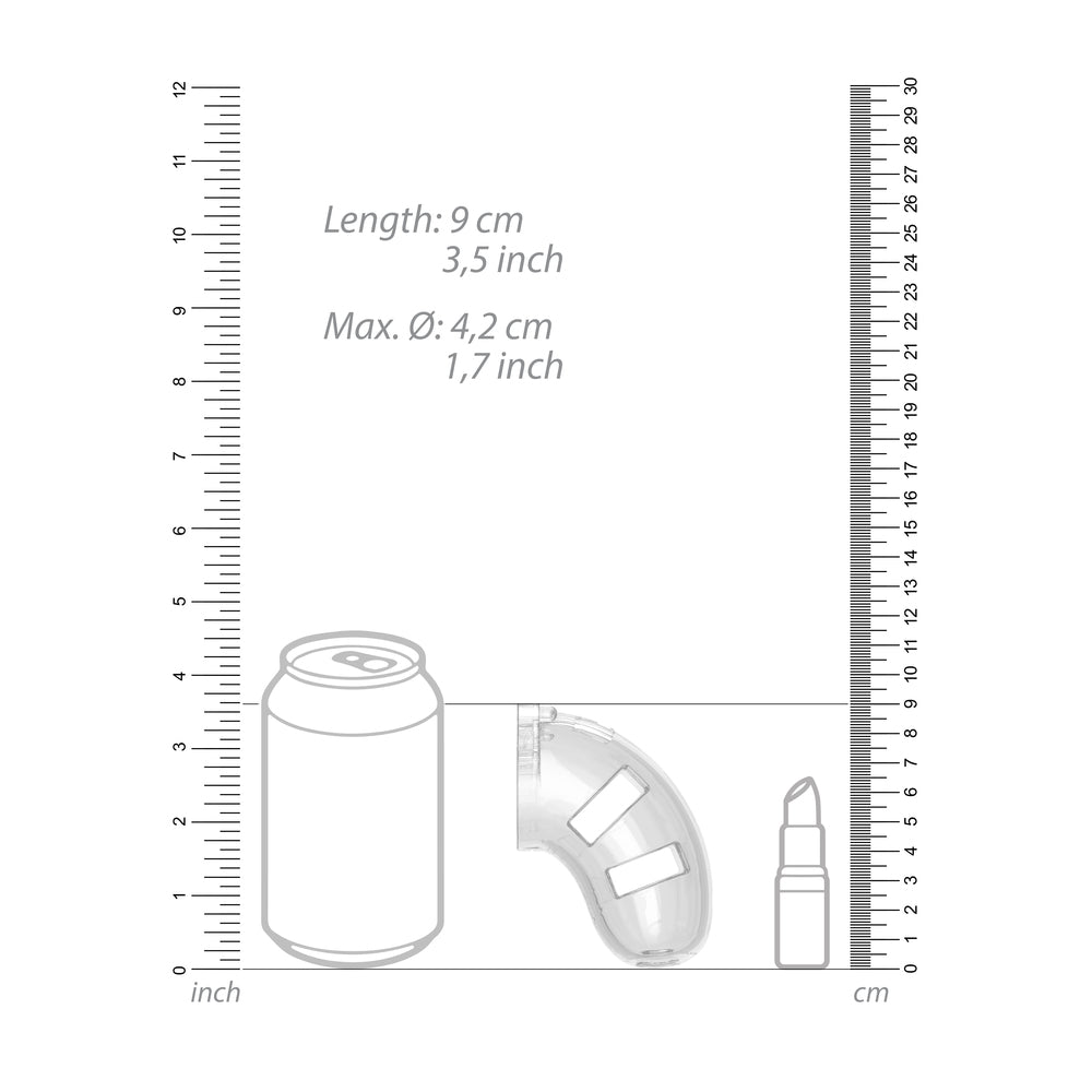 Man Cage 10 Male 3.5 Inch Clear Chastity Cage With Anal Plug - Peaches & Cream