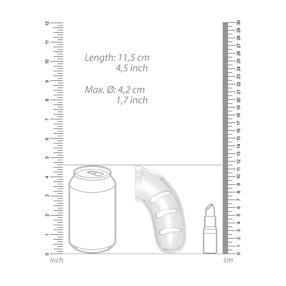 Man Cage 11 Male 4.5 Inch Clear Chastity Cage With Anal Plug - Peaches & Cream