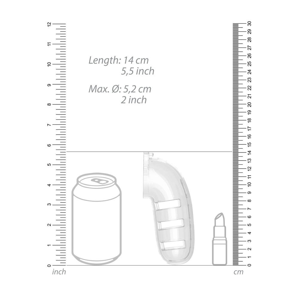 Man Cage 12 Male 5.5 Inch Clear Chastity Cage With Anal Plug - Peaches & Cream