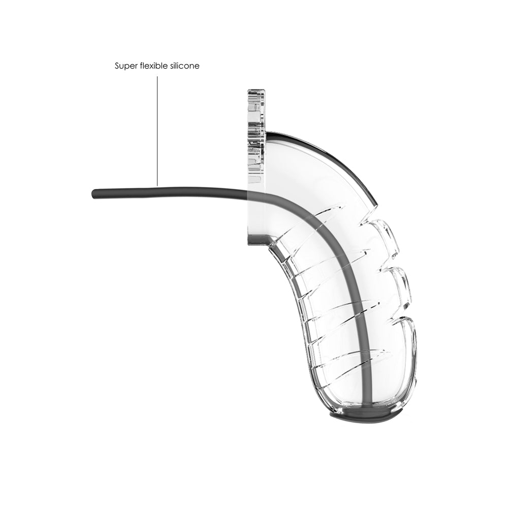 Man Cage 16 Male 4.5 Inch Clear Chastity Cage With Urethal Sound - Peaches & Cream