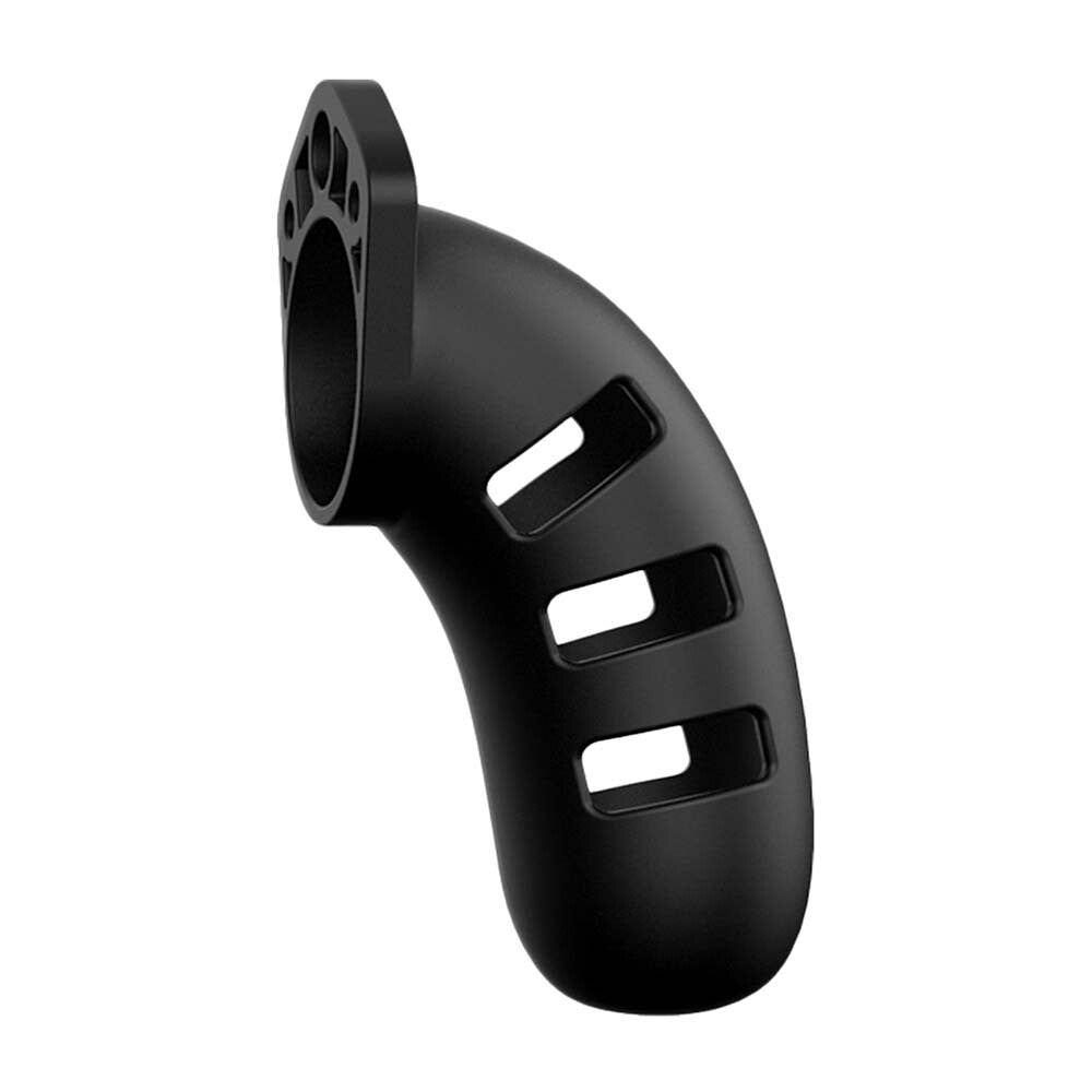 Man Cage 21 Male 4.5 Inch Black Silicone Chastity Cage - Peaches & Cream