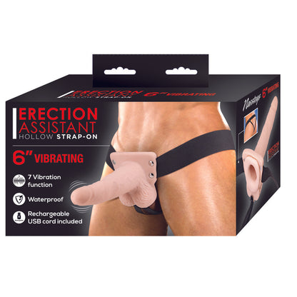 Erection Assistant Hollow Vibrating StrapOn 6 inch Flesh Pink - Peaches & Cream